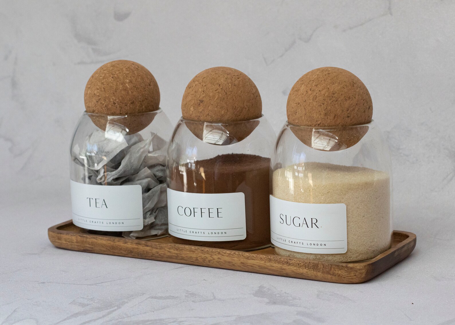 Set of 3 Cork Ball Glass Jars 500 ML Tea Coffee Sugar Pantry Etsy
