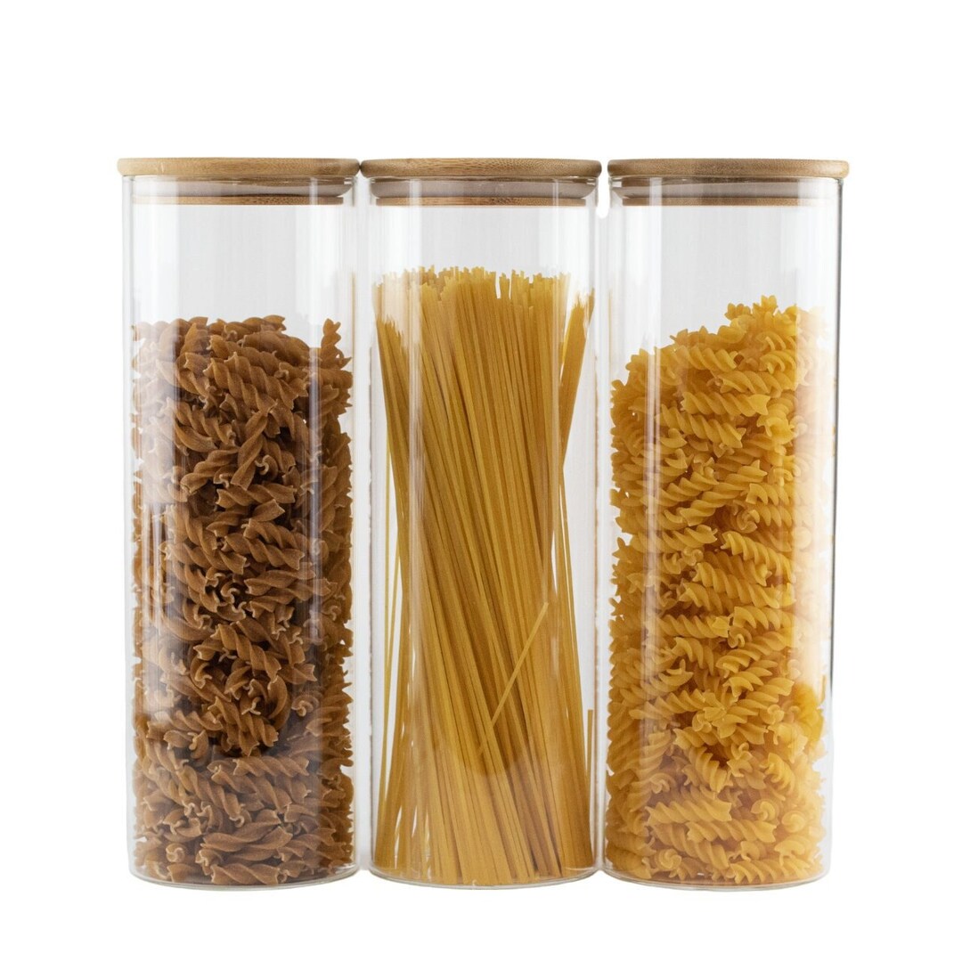 Set of 3 2000 ML Bamboo Glass Pantry Jar Sugar Spaghetti Etsy