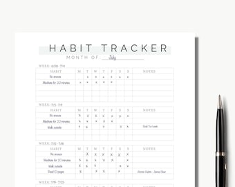 Wöchentlicher, monatlicher Habit Tracker, tägliches Habit Log druckbare PDF - Sofortiger Download | US Letter