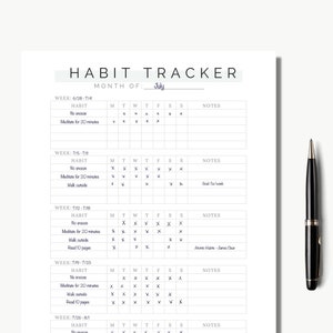 Seguimiento de hábitos semanal y mensual, registro de hábitos diario imprimible en PDF - Descarga instantánea / Carta de EE. UU.