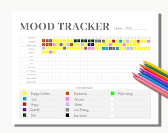 Täglicher Stimmungs-Tracker, Jährliches Stimmungs-Log, einfaches & sauberes druckbares PDF | Digitaler Download | US Letter