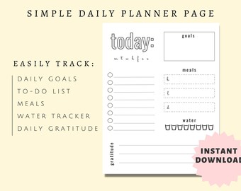 Tagesplaner | Einfach, Sauber, Minimal | Digitaler oder druckbarer Planer PDF | To-Do-Liste, Tägliche Aufgaben | A5 | US Letter Größe