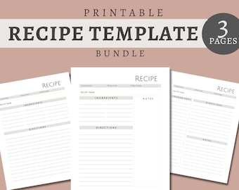 Druckbare Rezeptkartenvorlage *OHNE Nährwertangaben* | Ganzseitige Rezeptvorlage Printable PDF | Frühlings-Rezeptvorlage | US Letter