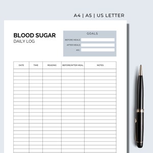 Blutzucker-Messgerät, druckbares Blutzuckertagebuch - digitaler Download A4, A5, & US Letter