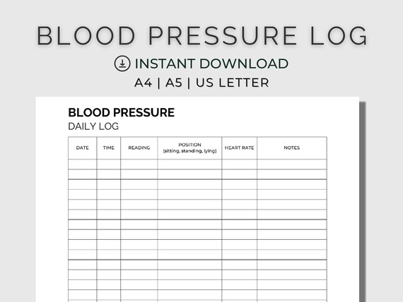 Blood Pressure Tracker Printable Blood Pressure Log Digital | Etsy