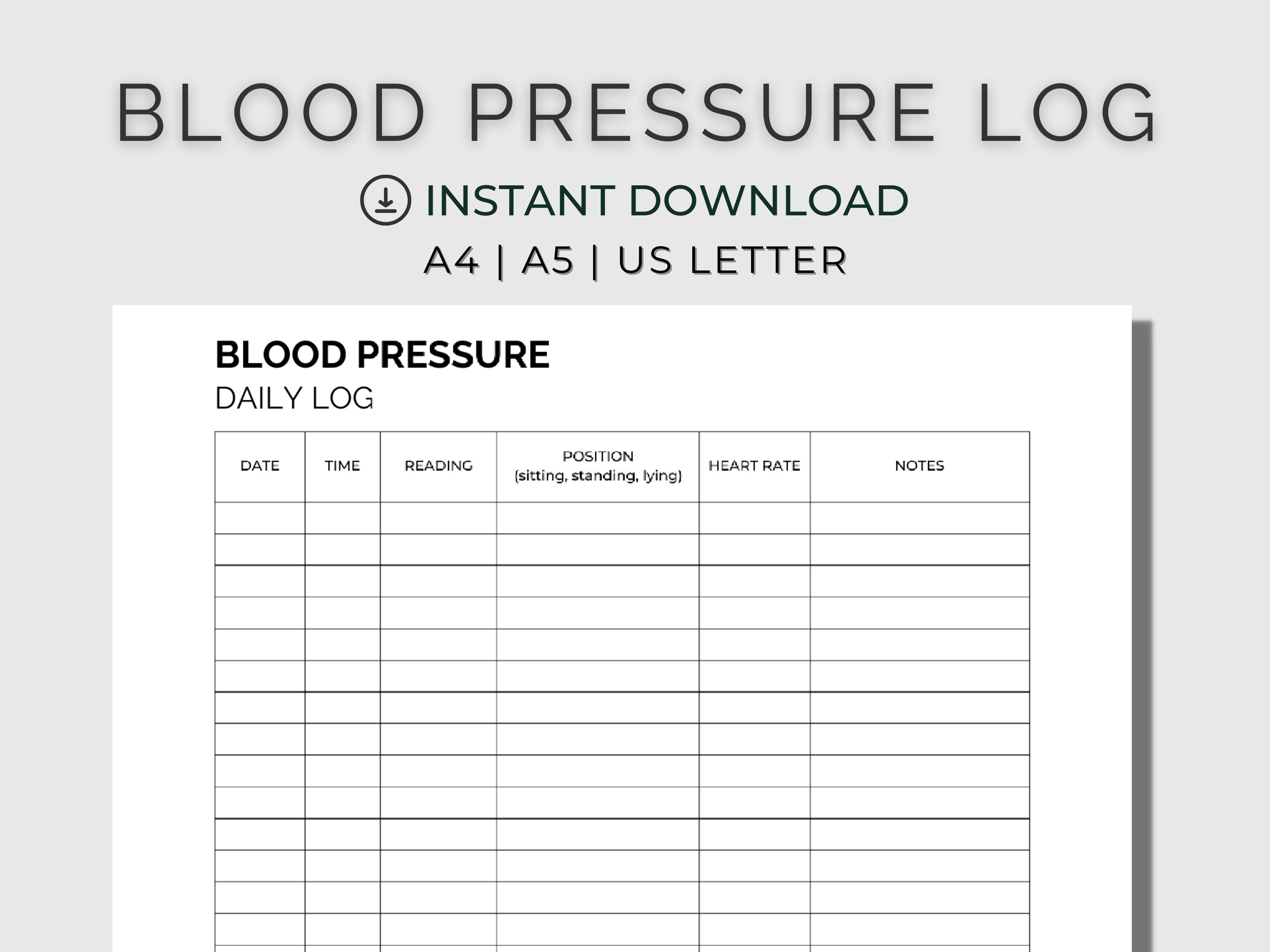 Blood Pressure Tracker Printable Blood Pressure Log Digital Etsy