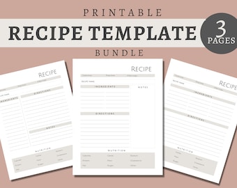 Druckbare Rezeptkartenvorlage *MIT Nährwertangaben* | Ganzseitige Rezeptvorlage Printable PDF | Frühlings-Rezeptvorlage | US Letter