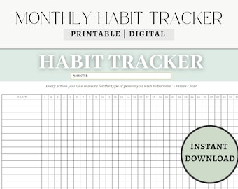 Einfacher monatlicher Habit Tracker, Minimaler Täglicher Habit Log - Sofortiger Download | US Letter Größe