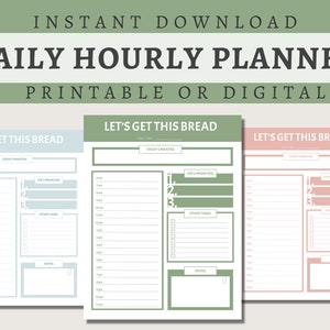 Let&#39;s Get This Bread Hourly Daily Planner| Digital or Printable Planner Page | To-Do List, Hourly Schedule, Productivity Planner | US Letter