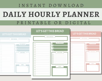 Let's Get This Bread Hourly Daily Planner| Digitale oder druckbare Planer Seite | To-Do-Liste, Stundenplan, Produktivitätsplaner | US Letter