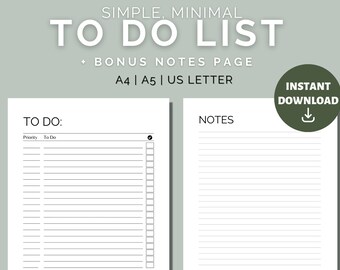 Druckbare To Do Liste - Digitaler Download A4, A5 & US Letter