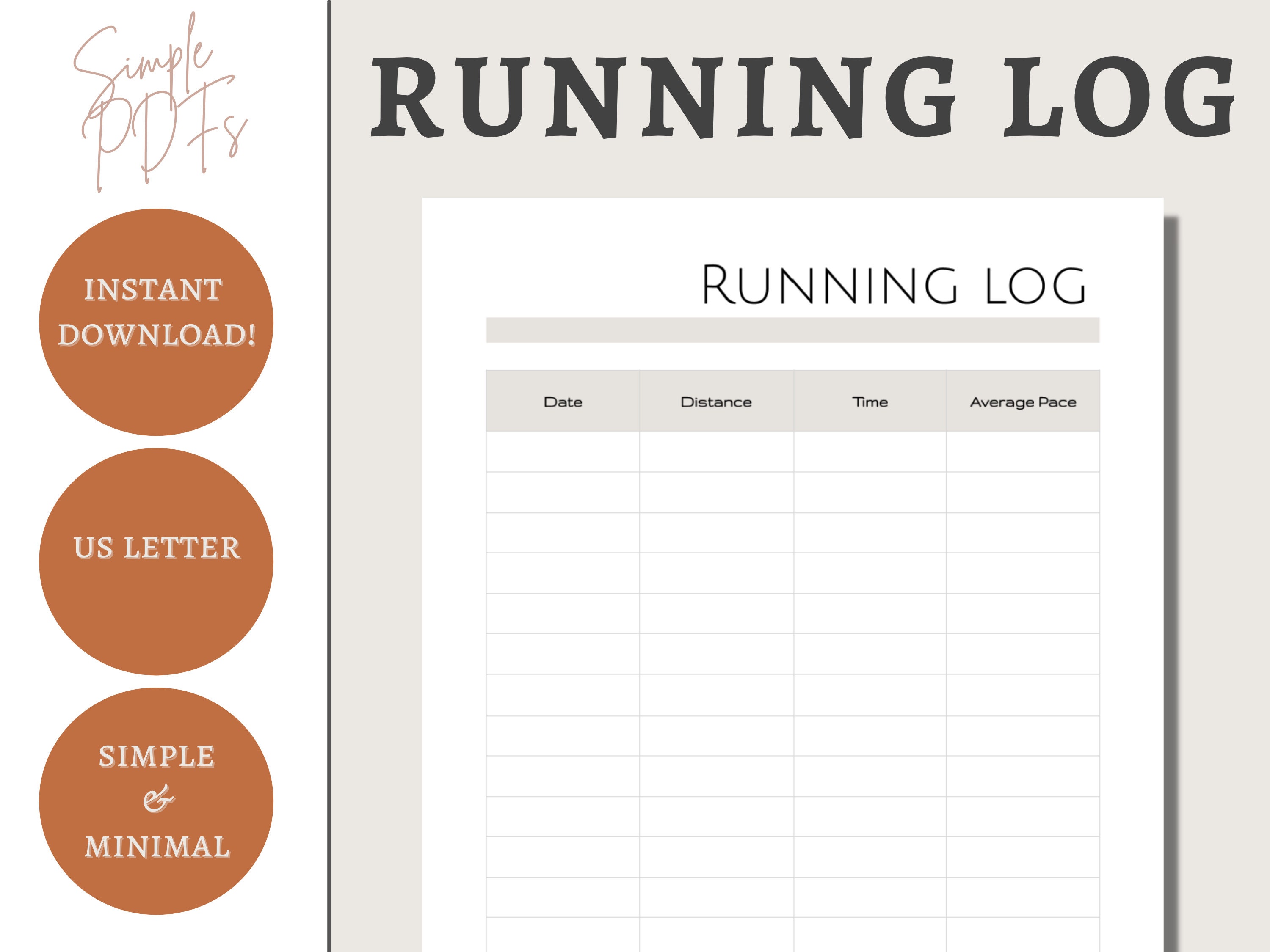 Running Log, Run Tracker, Running Journal PDF Printable or Digital Running Log, Run Tracker, Running Journal PDF Printable or Digital