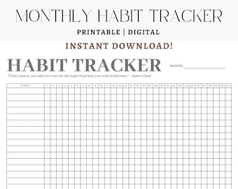 Clean & Simple Monthly Habit Tracker, Minimal Tägliches Habit Log - Sofort Download | US Letter Größe