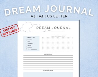 Traumtagebuch, Traumtagebuch - Druckbare PDF & Sofort Download - A4 | A5 | US Letter