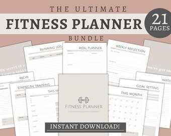 Ultimatives Fitness Planner Bundle PDF | Digitaler oder druckbarer Fitness-Planer | Täglicher Wellness-Planer | Sommer Fitness Planer | US Letter