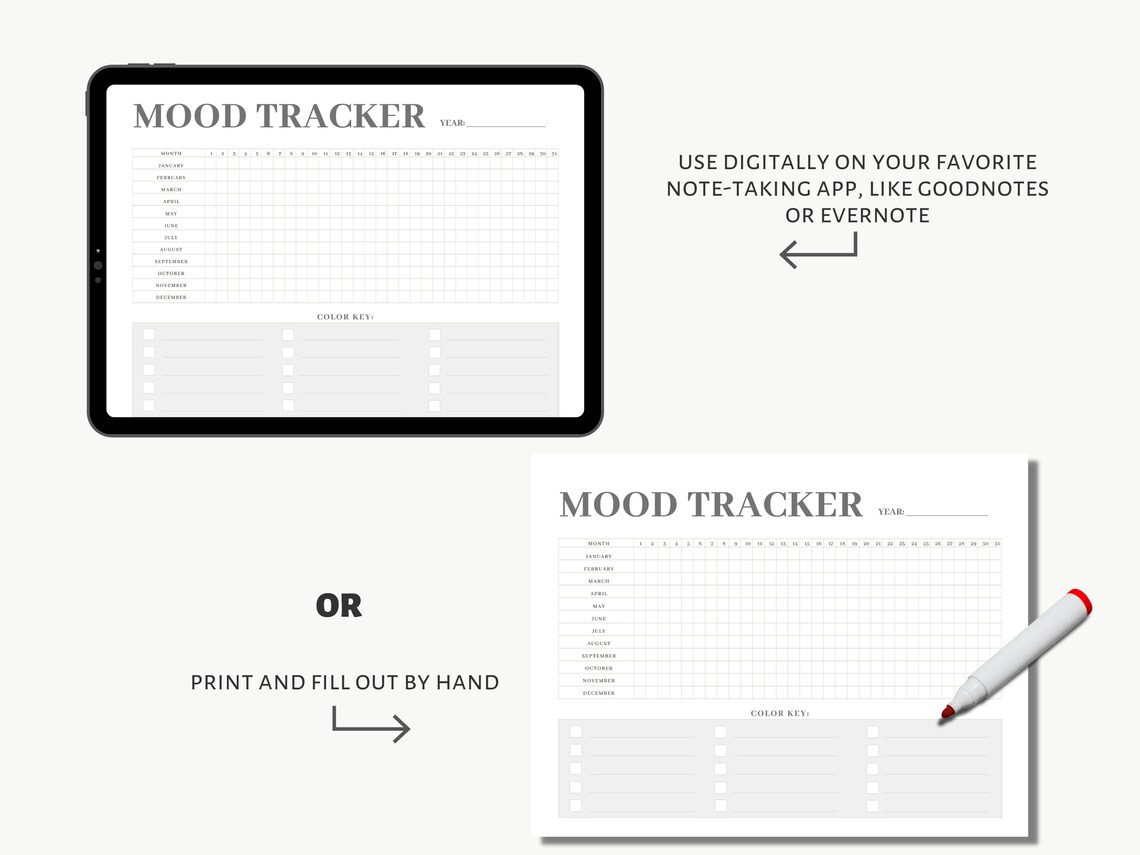 Daily Mood Tracker Yearly Mood Log Simple &amp; Clean Printable - Etsy UK