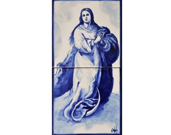 The Immaculate Conception. Portuguese tile, hand-painted using majolica technique