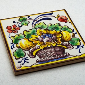 Portuguese hand painted tile. Tile with basket with flowers image 4