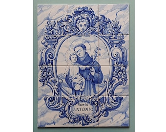 Portuguese tile. Tile panel. Saint Anthony. Portuguese Ceramics.