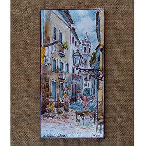 Portuguese tile. Alfama, Lisbon. Hand painted tile
