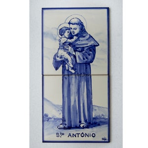 Saint Anthony . Portuguese tile, Hand-painted using majolica technique