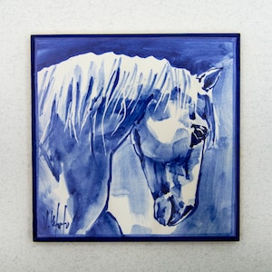 Portuguese tile, Tile with horse. Hand painted using majolica technique