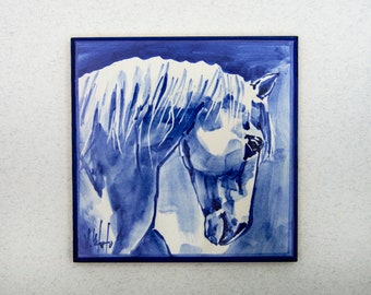 Portuguese tile, Tile with horse. Hand painted using majolica technique