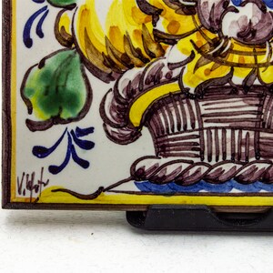 Portuguese hand painted tile. Tile with basket with flowers image 8