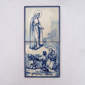 Our Lady of Fátima. Portuguese tile, hand-painted using majolica technique