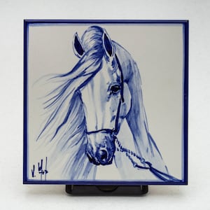 Portuguese tile, Tile with horse. Hand painted using majolica technique