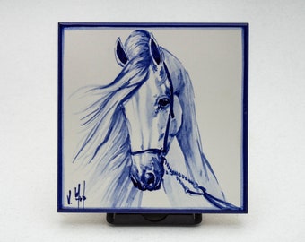 Portuguese tile, Tile with horse. Hand painted using majolica technique