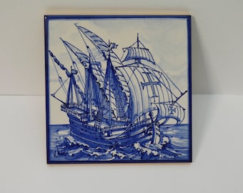 Portuguese tile, hand-painted using majolica technique