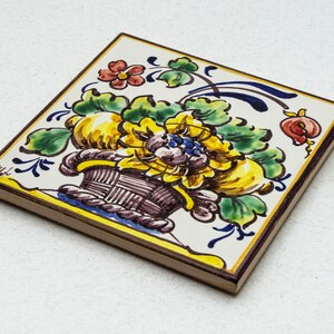 Portuguese hand painted tile. Tile with basket with flowers image 5