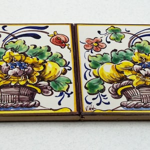 Portuguese hand painted tile. Tile with basket with flowers image 6