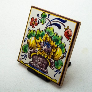 Portuguese hand painted tile. Tile with basket with flowers image 3