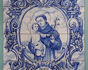 Saint Anthony Portuguese Tile Panel: Hand-Painted Ceramics