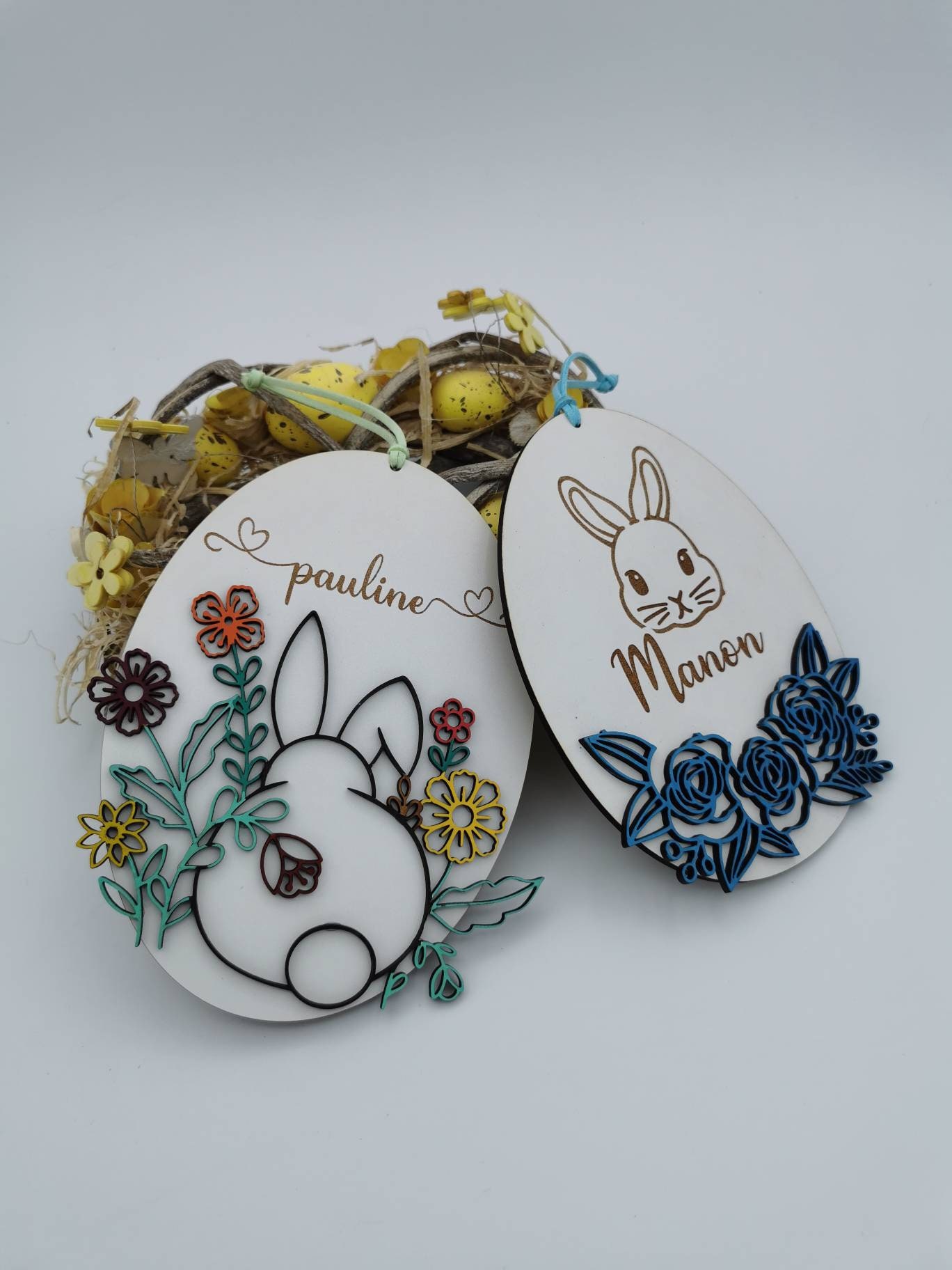 Décoration Pour Pâques à Suspendre - 3D- Ornement en Bois Personnalisable