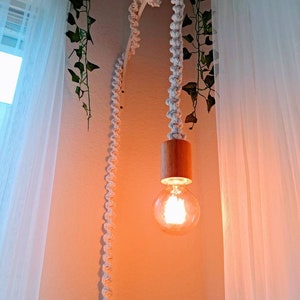 Bamboo Socket Macrame pendant light. Hanging light. Wrapped pendant