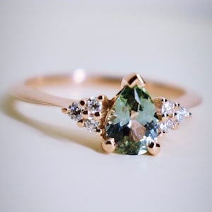 Teal Green Sapphire Ring 14K Gold,Montana Sapphire Engagement Ring,Montana Sapphire Pear,Montana Sapphire Ring,Teal Sapphire Ring