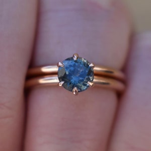 Montana Sapphire Solitaire Engagement Ring Set 14K Rose Gold,Teal Sapphire Promise Ring,Blue Green Sapphire Ring,Teal Montana Sapphire Ring