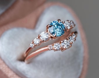 Anillo de compromiso con diamante azul natural, anillo minimalista con piedras preciosas, anillo de boda con diamante azul de lujo, anillo de compromiso único, anillo de promesa.