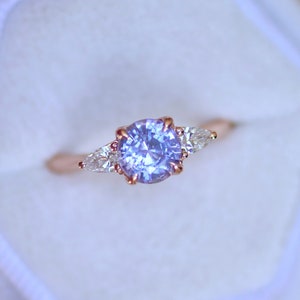 Pastel Purple Sapphire and Pear Shape Diamonds Engagement Ring,Three Stone Engagement Ring,Sapphire Promise Ring,Lavender Sapphire Ring,