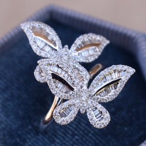 Double Butterfly Diamond Ring 18K White Gold butterfly Ring Gold