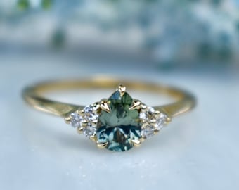 Teal Mint Green Montana Sapphire Ring 14K Gold,Montana Sapphire Engagement Ring,Montana Sapphire Pear,Pear Shape Sapphire Engagement Ring