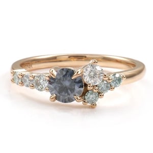 Frida Montana Sapphire Ring,Cluster Engagement Ring, Womens Cluster Wedding Ring,Vintage,Montana Sapphire Cluster Engagement Ring,