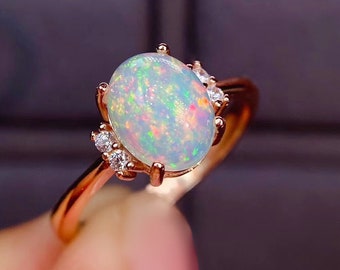 Opal and Diamond Ring 14K Gold,Opal Engagement Ring,Opal Promise Ring,White Opal Ring,Ethiopian Opal Ring,Australian Opal Ring