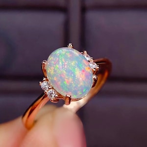 Opal and Diamond Ring 14K Gold,Opal Engagement Ring,Opal Promise Ring,White Opal Ring,Ethiopian Opal Ring,Australian Opal Ring