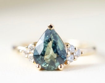 Teal Blue Montana Sapphire Ring 14K Gold,Montana Sapphire Engagement Ring,Montana Sapphire Pear,Montana Sapphire Ring,Teal Sapphire Ring