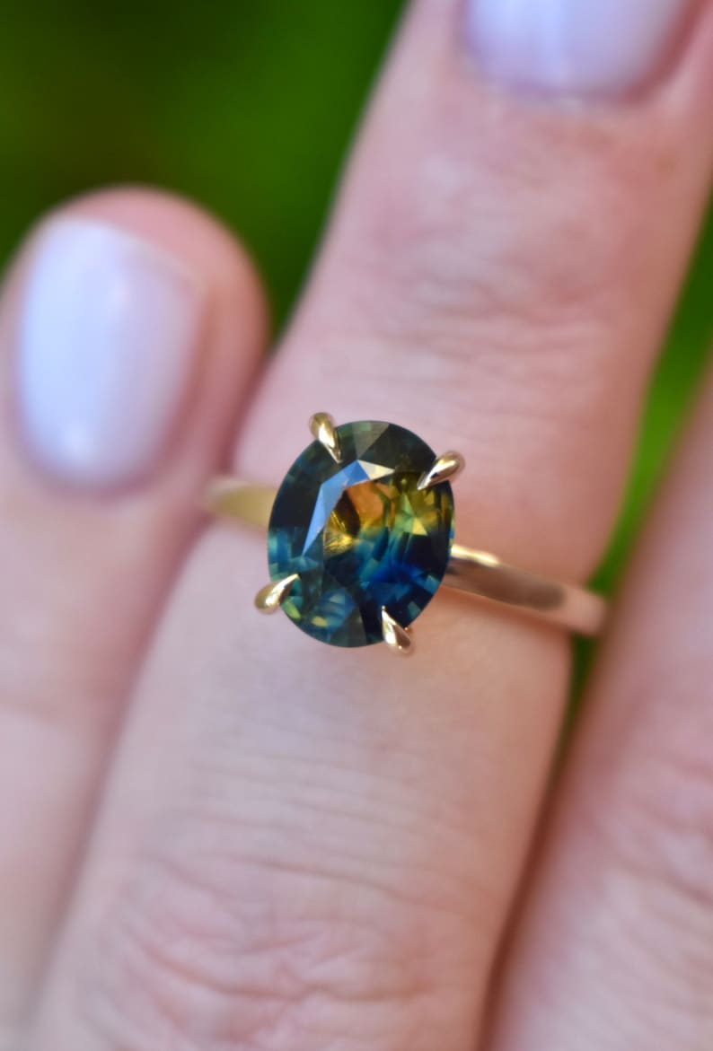 Solitaire Engagement Ring With Parti Sapphireparti Sapphire Etsy