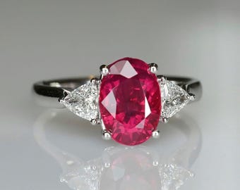 Natural Ruby and Diamond Engagement Ring,Oval Cut Engagement Ring,Unique Engagement Ring,Red Engagement Ring,Ruby Cluster Ring